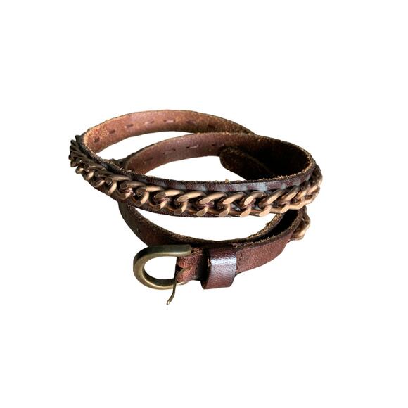 Banana Republic Brown Genuine Leather Belt Copper Chain Belt Size M C8 main image 9